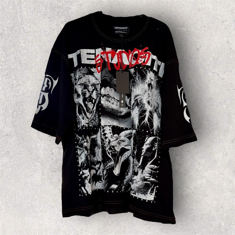 Tenacite Studios Shirt - Black Graphic Oversized Tee - Size Large